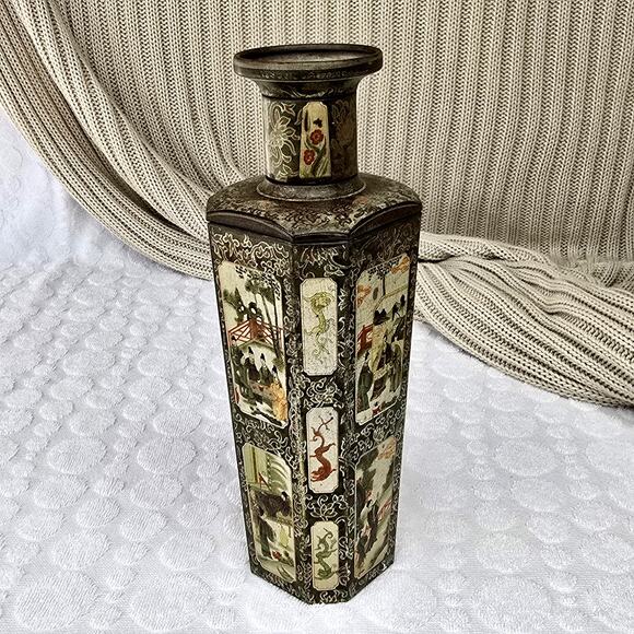 Rare Huntley & Palmers 10" Asian Vase Biscuit Tin 1928 Vintage - Picture 10 of 16